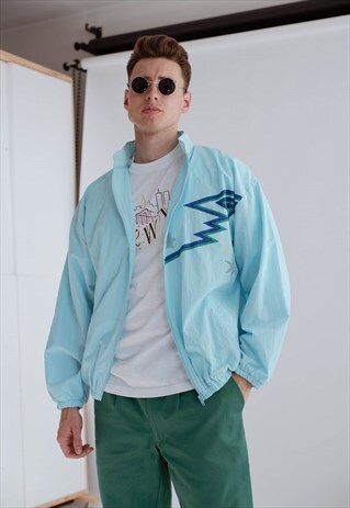 VINTAGE RELAXED FIT CRAZY PRINT LIGHT ZIP JACKET BLUE M