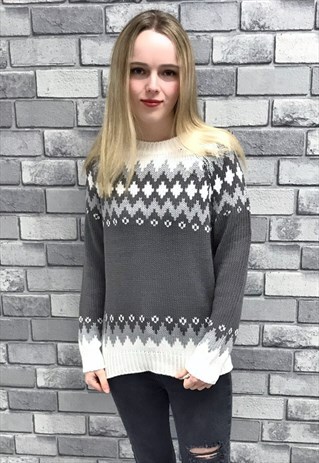 GREY & WHITE FAIRISLE JUMPER