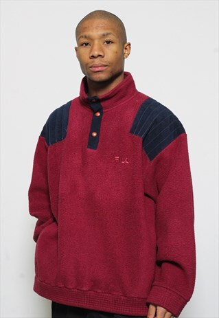 VINTAGE FILA 1/4 BUTTON FLEECE RED