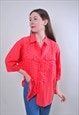 WOMEN VINTAGE RED SUMMER BLOUSE WITH FLOWERS EMBROIDERY 