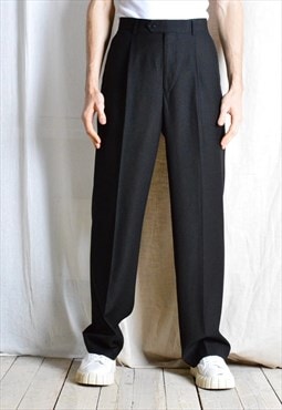 Vintage 90s Black Minimalist Pleated Mens Pants