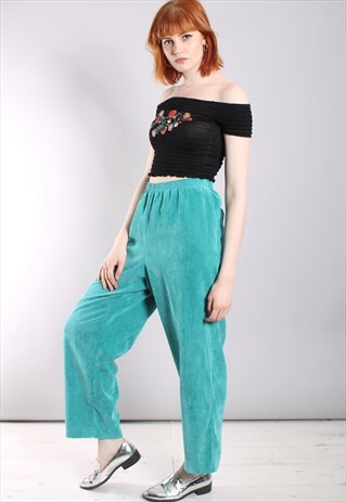 VINTAGE 80S TURQUOISE HIGH WAISTED CORDS TROUSERS