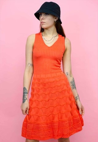 MISSONI VINTAGE KNITTED DRESS IN CORAL ORANGE