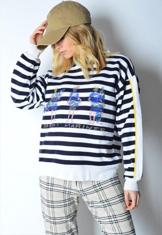 VINTAGE 80S STRIPED WATER SPORTS SWEATSHIRT