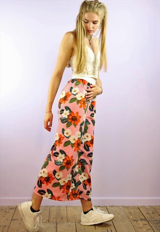 CROP TROUSERS IN TROPICAL PINK PRINT