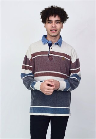 VINTAGE 90'S CHAPS RALPH LAUREN STRIPED POLO SHIRT