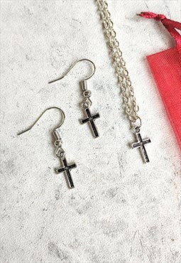Traditional Cross Necklace and Earring Set