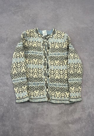 VINTAGE L.L.BEAN KNITTED CARDIGAN NORWEGIAN PATTERNED KNIT 