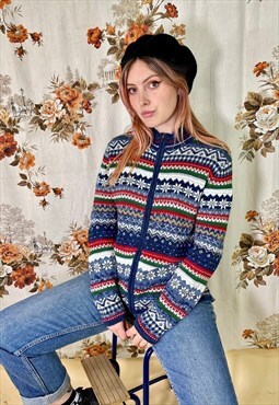 Vintage Chunky Knitted Patterned Christmas Jumper Cardigan