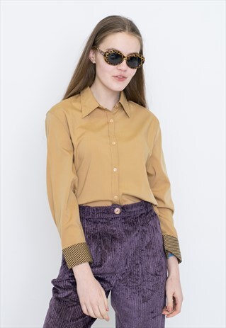VINTAGE BROWN CHECKED LONG SLEEVE RETRO SHIRT