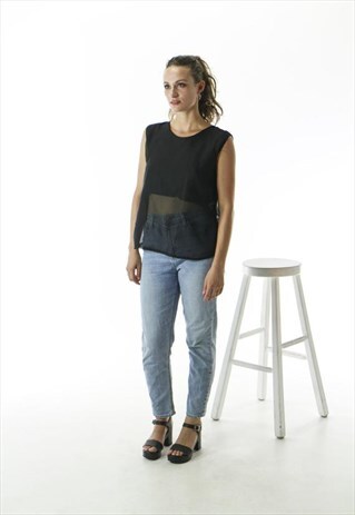 BLACK SILKY TANK TOP / DARK CREPE BLOUSE