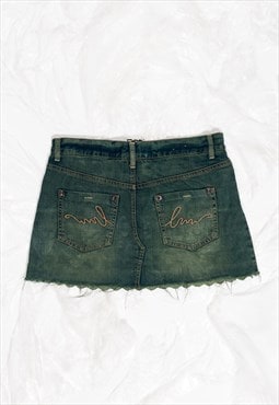 Vintage Denim Skirt Y2K Low Rise Mini in Blue Lace