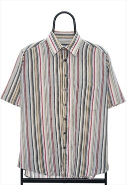 Vintage Basic Line Cream Striped Short Sleeved Shirt Mens