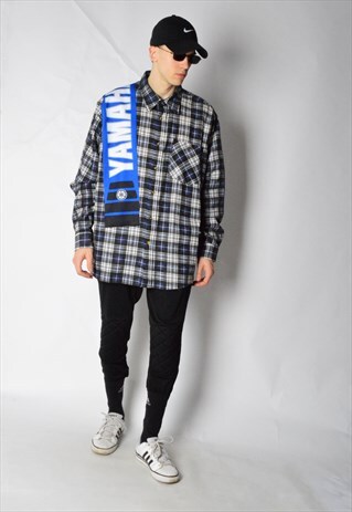 REWORKED VINTAGE 90S BLUE CHECK SHIRT X YAMAHA