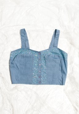 Vintage Y2K Crop Top in Sparkling Beaded Blue