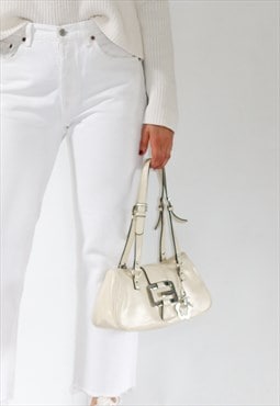 Y2K Guess Silver Embossed Logo Small Beige Bag