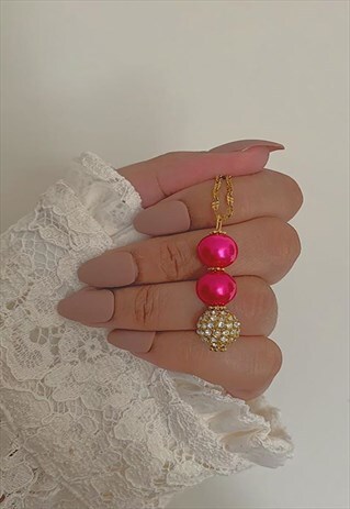 PINK AND GOLD SWAROVSKI CRYSTAL AND PEARL NECKLACE