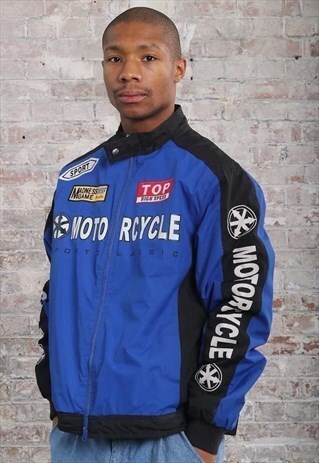 VINTAGE MOTORCYCLE RACING LOGO JACKET BLUE