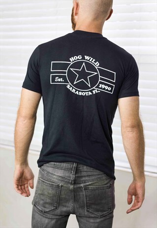 VINTAGE HOG WILD BIKER T-SHIRT POCKET LOGO 90S S 4.8