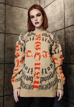 Punk sweater Tattoo jumper knitted grunge Gothic top cream