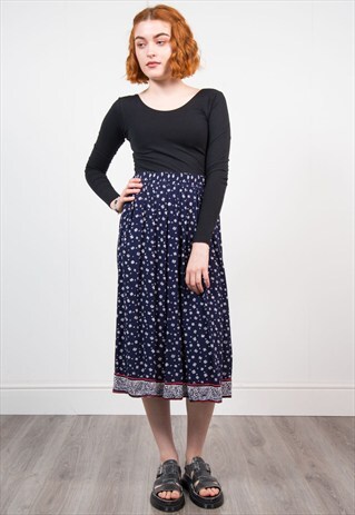 VINTAGE 90'S BLUE PATTERNED MIDI SKIRT