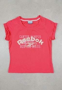REEBOK Y2K Pink T-shirt College Theme Beaded Logo