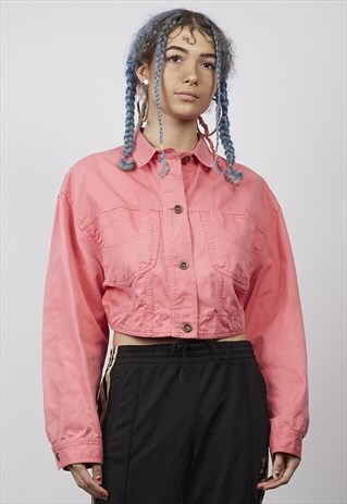 VINTAGE 90'S OAKS PINK CROPPED DENIM JACKET