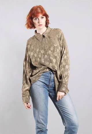 VINTAGE 90S GOLD METALLIC SHEEN FLORAL SHIRT