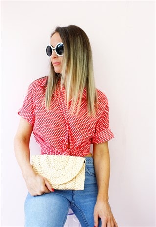 VINTAGE 80'S RED & WHITE POLKA DOT SHIRT BLOUSE