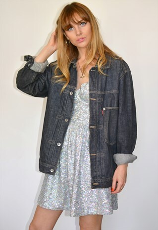 VINTAGE 90S LEVI'S DARK BLUE GREY DENIM JACKET