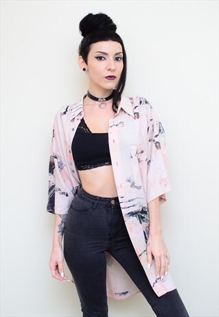 VINTAGE 90'S INDIE PALE ABSTRACT PATTERNED OVERSIZED SHIRT