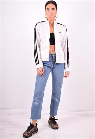 ADIDAS WOMENS VINTAGE TRACKSUIT TOP JACKET MEDIUM WHITE 90'S