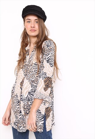 VINTAGE 90S BROWN ANIMAL PRINT SHIRT