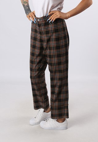 HIGH WAISTED TROUSERS TARTAN CHECKED UK 14 - 16 (6AB)