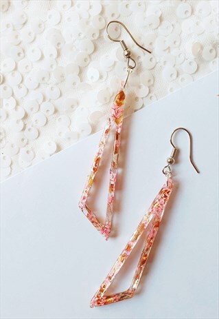 KEILANI STATEMENT EARRINGS - PINK FLOWERS & GOLD LEAF