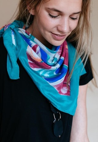 VINTAGE 70S PAINTING PATTERNED PASTEL SCARF