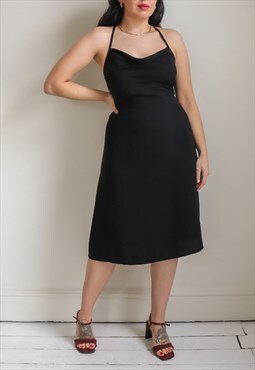 Vintage 90s Cowl Neck Midi Dress in Black