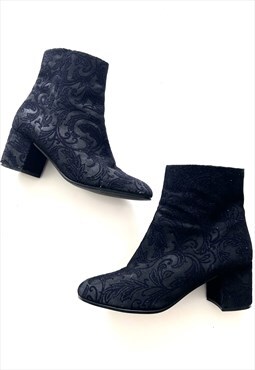 Burlesque Goth Chic Jacquard Floral Velour Boots EU38 UK5