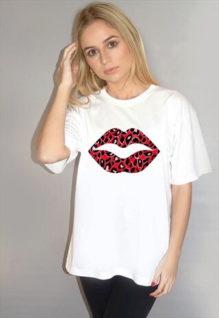 RED AND BLACK LEOPARD LIP TSHIRT
