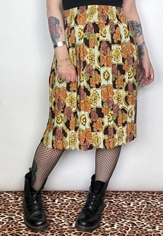 VINTAGE 90S FLORAL PRINT PLEATED SKIRT