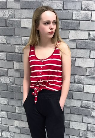 RED STRIPE CROPPED VEST TOP
