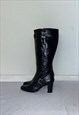 BLACK LEATHER BUCKLE KNEE HIGH VINTAGE BOOTS