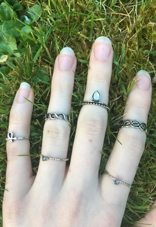 WOMENS BOHO FESTIVAL X 6 RING RINGS SET SILVER COLOUR