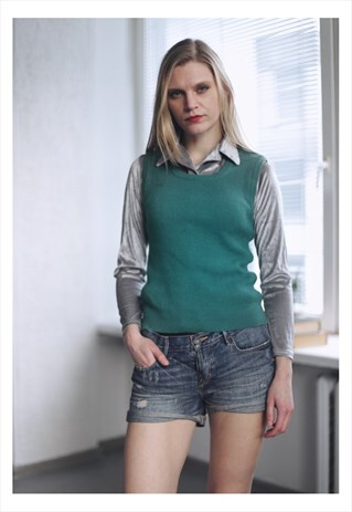 VINTAGE 70'S GREEN KNITTED VEST