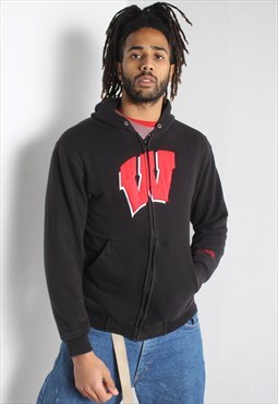 Vintage Wisconsin Badgers Zip Up College Hoodie Black
