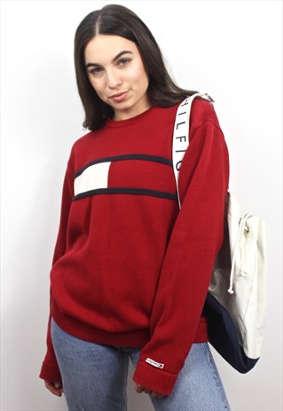 90'S RARE RETRO SPELL-OUT COLOUR-BLOCK KNIT SWEATSHIRT