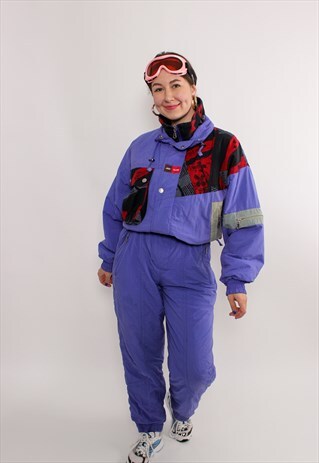 90s purple one piece ski suit vintage multicolor 