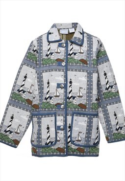 Vintage Nautical Lighthouse Design Tapestry Jacket - M