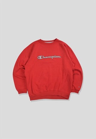 Vintage 90s Champion Embroidered Logo Sweatshirt in Red