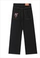 Straight jeans cartoon patchwork solid denim pants in black